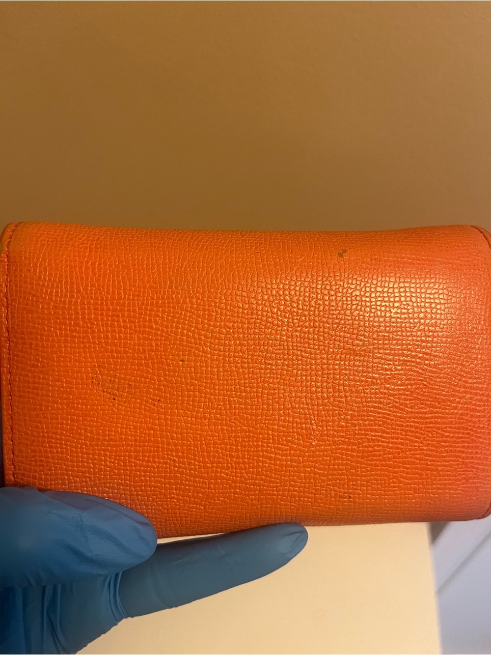 MCM Orange Leather Envelope Compact Wallet with Gold Logo - Picture 3 of 13